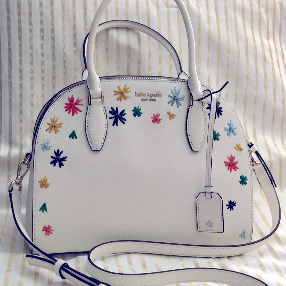 EUC Kate Spade Reiley Raffia Starburst Saffiano Large Dome Satchel Handbag